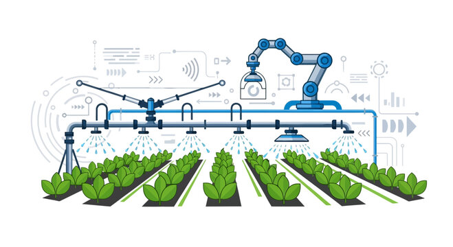 Smart Farming Automation: Robotic Arm and Sprinkler System Irrigating Crops