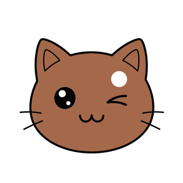 Brown cartoon cat face smiling.