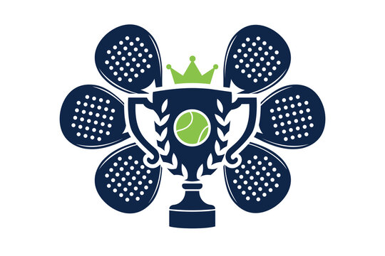 Padel sport logo with crossed rackets and trophy symbolizing victory, competition and achievement
