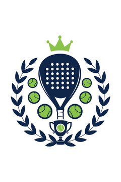 Padel sport logo with crossed rackets and trophy symbolizing victory, competition and achievement