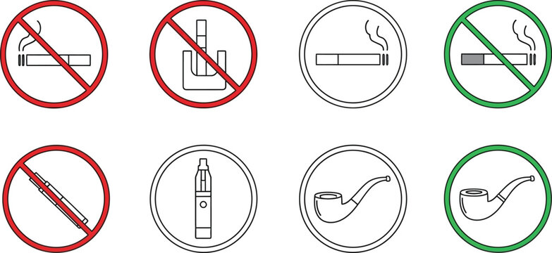 No smoking and smoking permitted various devices cigarette e-cigarette pipe