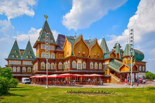 Panorama of the palace of Tsar Alexei Mikhailovich Romanov in Kolomenskoye Park, Moscow city in Russia