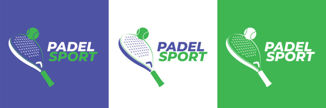 Modern padel sport logo featuring a detailed racket and ball in motion. Clean and bold design with vibrant colors, representing energy, competition, and active lifestyle. Perfect for sports branding.