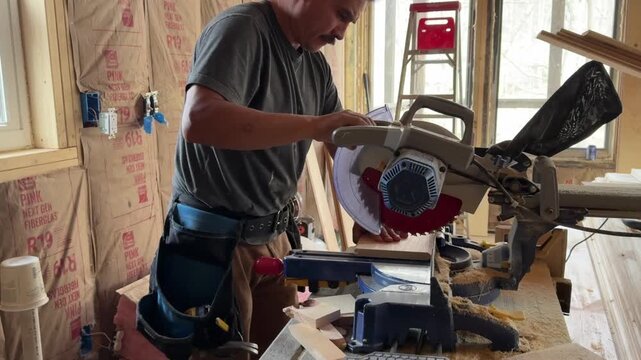Man with a mustache using a chop saw 2