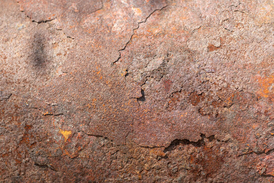Rusty maritime surface. Corroded metal with salt stains. Weathered hull displaying salt and rust layers. Industrial maritime ship surface with salt staining and corrosion details