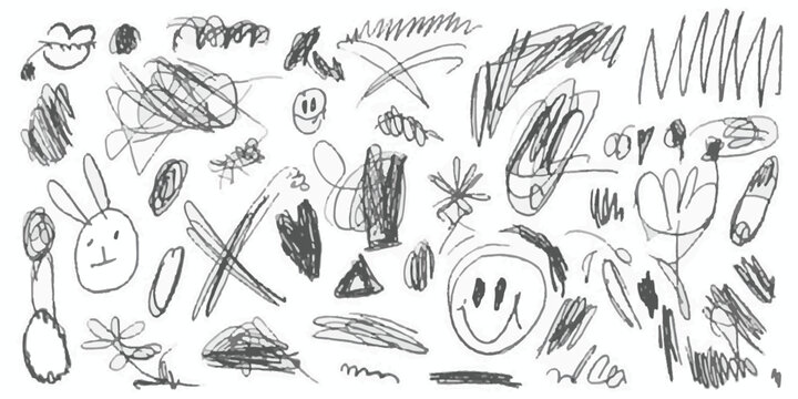Collection of Childlike Drawings and Scribbles white