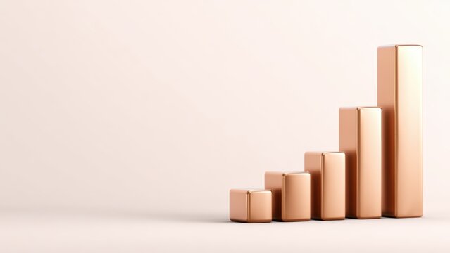 Modern metallic bar chart symbolizing continuous market growth, financial prosperity, and investment success