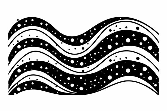 Abstract vector illustration featuring organic wavy lines combined with scattered circular shapes creating a rhythmic and dynamic modern graphic pattern
