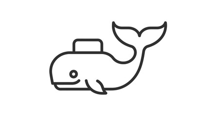 Whale cartoon line drawing with tail fin and submarine design featuring ocean, sea creature, simple © MissBeauty