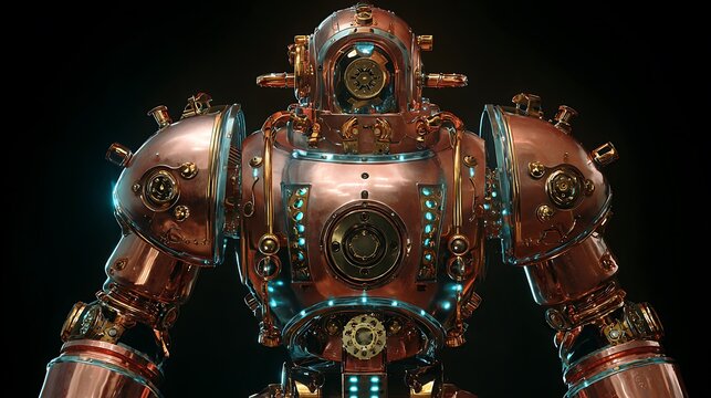 Intricate Steampunk Robot Warrior with Copper Plating.