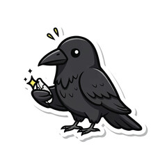 Obraz premium Cartoon Black Bird Holding Jewel.