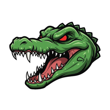 Cartoon angry green crocodile head.