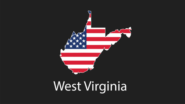 West virginia map filled with united states flag colors patriotic state silhouette illustration on dark background american identity geography design concept