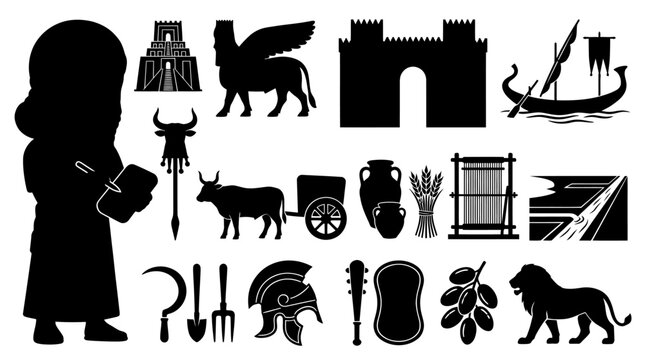 Ancient Mesopotamia Civilization Silhouettes - Historical Near East Icons