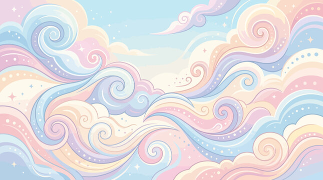 whimsical pastel clouds swirling sky background illustration