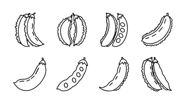 Outline Vegetables Collection: Peas Beans Durian Fruit Line Art Icons