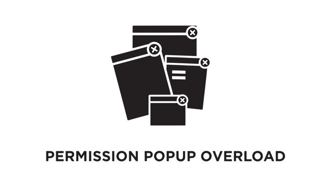 Flat design vector illustration depicting excessive permission popups for digital consent, ideal for tech, privacy, and user experience marketing materials.