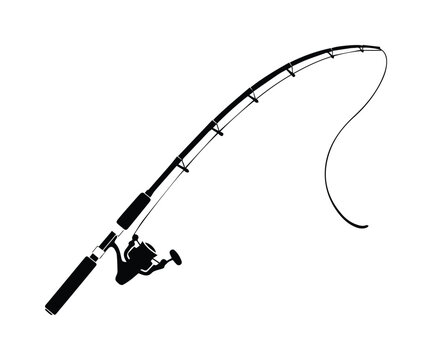 Fishing Rod and Reel Silhouette, Angling Equipment Vector Graphic, Sport and Recreation Tool, Outdoor Activity Gear