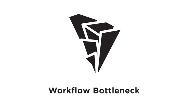 Minimalist 3d downward arrow symbolizing workflow bottleneck or process delay, ideal for business presentations, productivity infographics, and process optimization content.