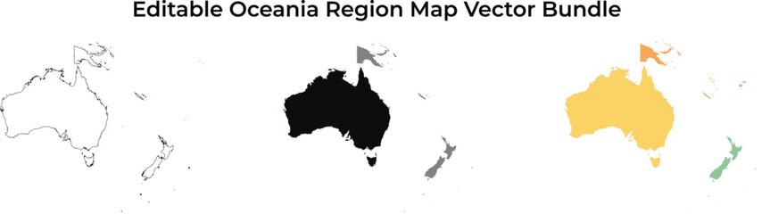 Oceania region maps: outline, black, color variations © Shukkur