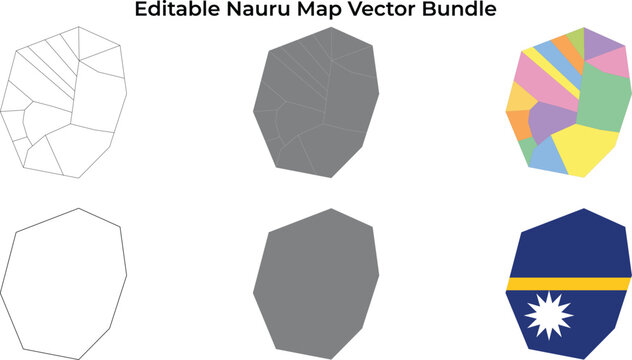 Nauru map outline, gray, color blocks, flag line gray