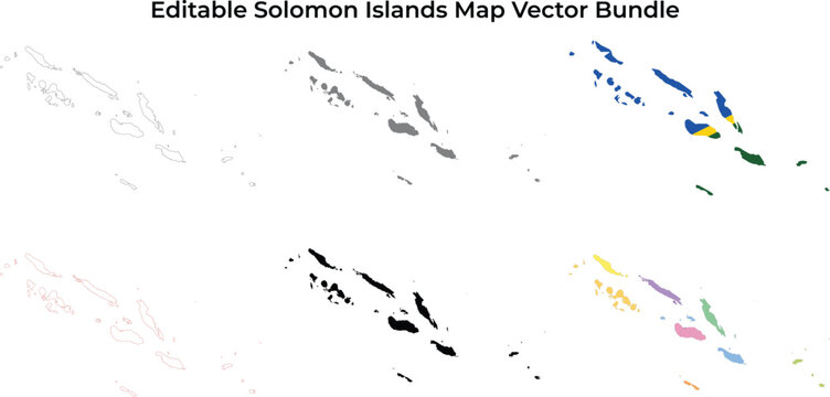Solomon islands map outlines, solid fill, and flag colors
