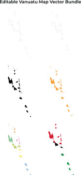 Vanuatu islands map outlines and color variations black
