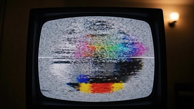Television Test Pattern Please Stand By in Dimly Lit Room with Vintage Set
