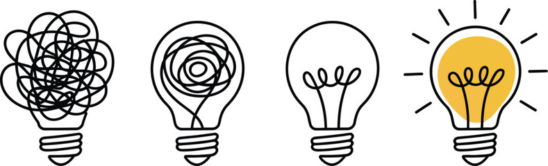 Continuous line drawing of four light bulb ideas © ZeroStock