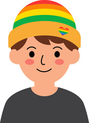 Obraz premium Person Wearing Rainbow Beanie Hat vector shape