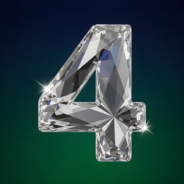Crystal Digit Four Number in Diamond Cut Glass Style
