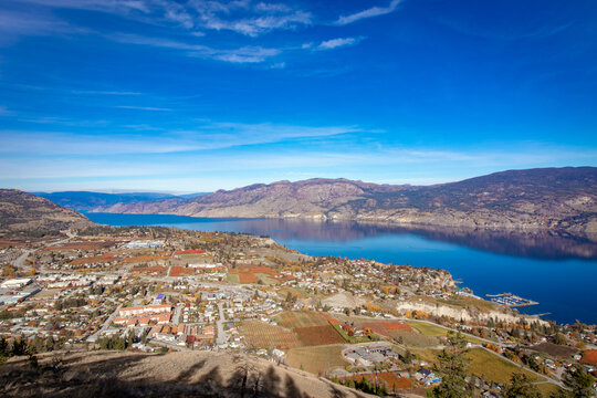 Okanagan Valley Landscape with lake and mountains
