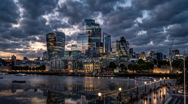 Cinematic London Skyline at Dusk Over the River Thames