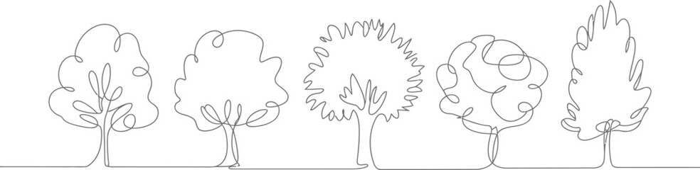 Fototapeta premium Continuous line drawing of trees in a row