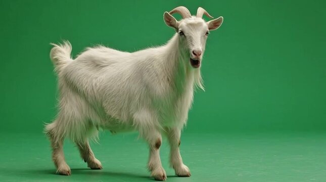 White Goat on Green Screen Background Studio Animal Video