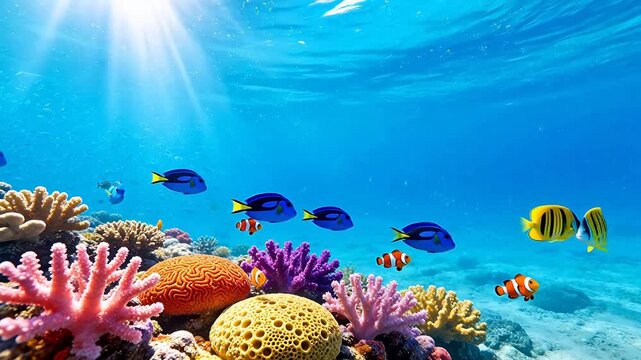 Underwater coral reef with colorful fish