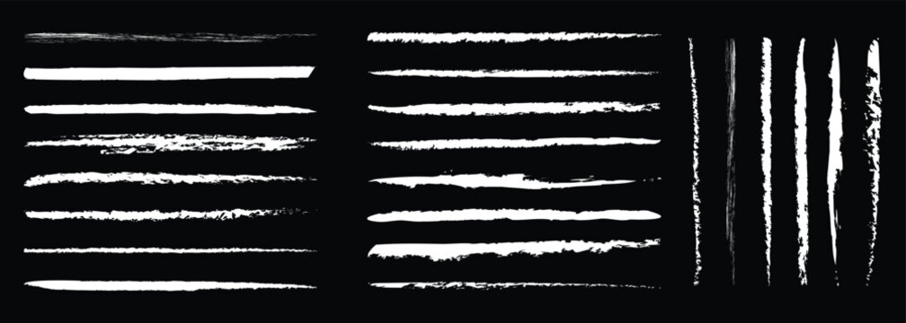 Set of hand painted chalk brushes. Hand drawn grunge lines on chalkboard background can be used as art brushes. Brush strokes and ornaments. Vector illustration.
