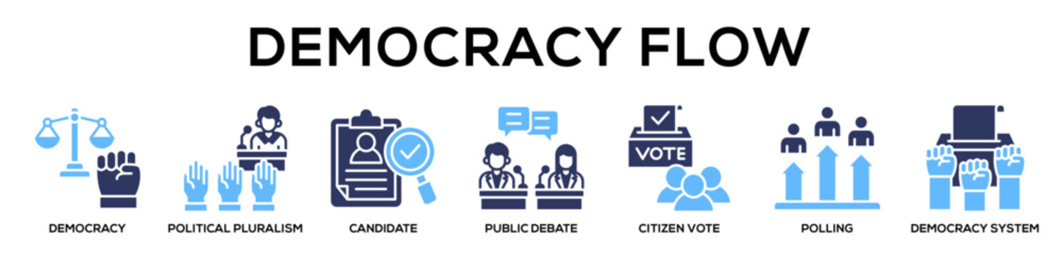 Glyphcolor - Democracy Flow web banner icon vector illustration concept