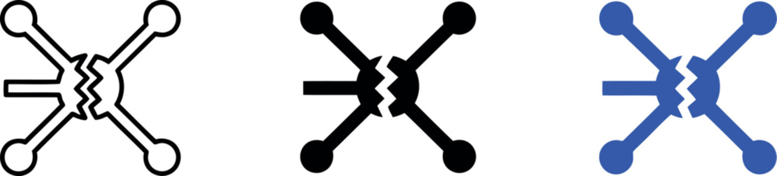Vector electrical fuse symbol set in outline, solid, and blue color styles for engineering diagrams