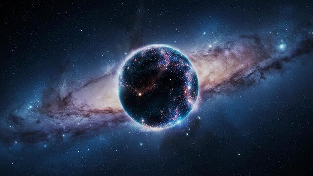 Cosmic Galaxy Sphere Composed of Swirling Stars and Nebula Clouds Floating in Deep Space
