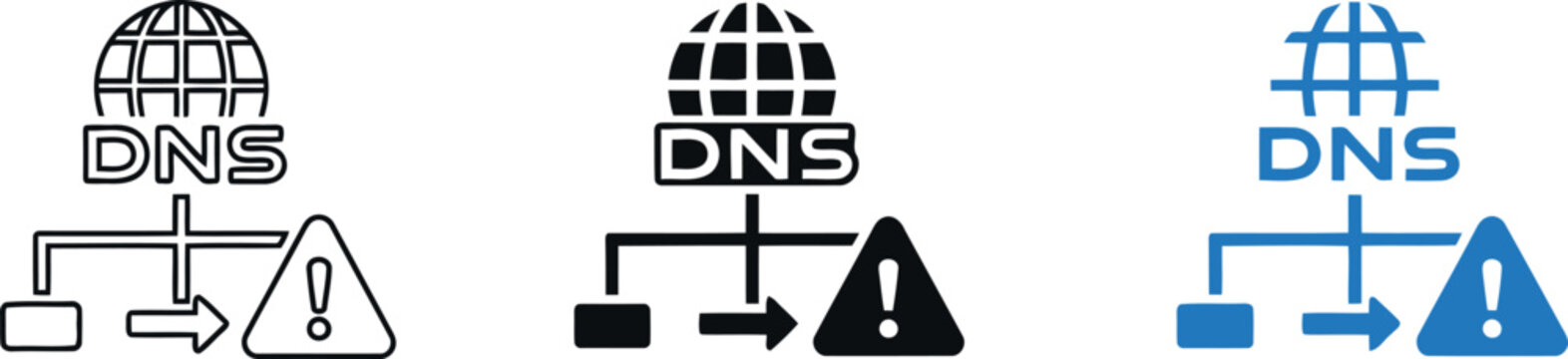 DNS error icon set with warning symbol for network troubleshooting and internet connection issues