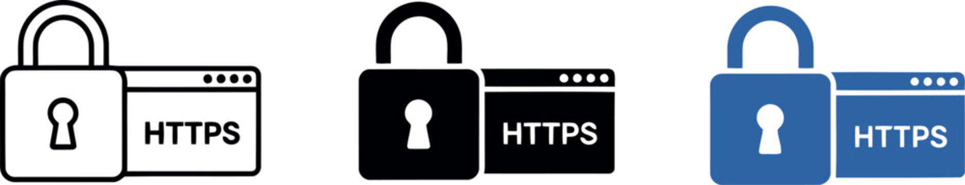 HTTPS padlock icon set for secure website, SSL encryption, and internet safety in vector format