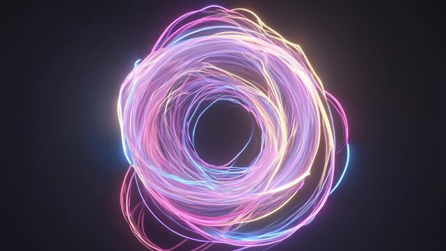 Cosmic Orb Made of Flowing Light Ribbons with Neon Colors and Ultra Smooth Animation Abstract Space Background
