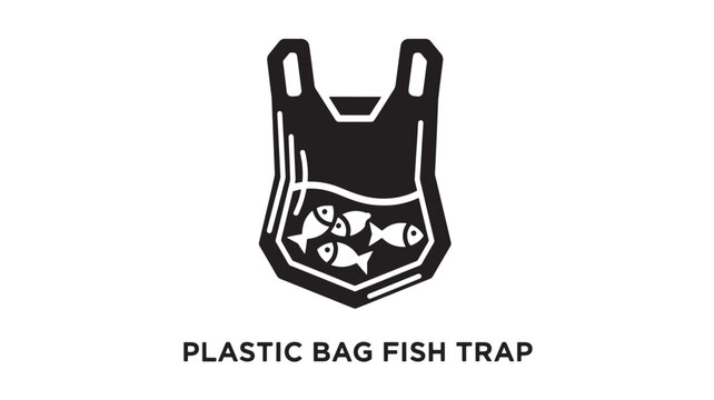 Plastic bag fish trap vector icon for fishing gear. Commercial fishing net equipment isolated on white background.Simple vector illustration of a fish trap made from plastic bags.