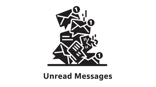 Flat design vector icon of layered envelopes with numbered notification badges showing unread messages on a plain background.