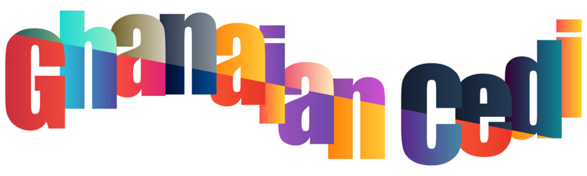 Colorful Ghanaian Cedi Text Design With Vibrant Gradient Letters Isolated