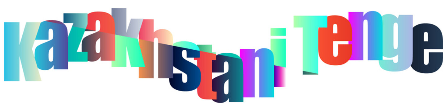 Colorful Kazakhstani Tenge Currency Name Text Design Isolated Style