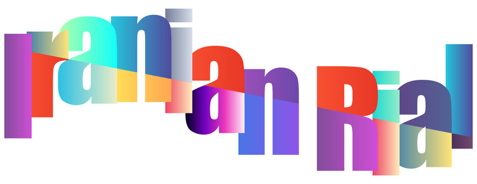 Colorful gradient Iranian Rial text design with vibrant rainbow lettering style