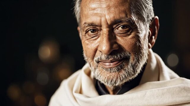 Smiling senior man with white beard and shawl