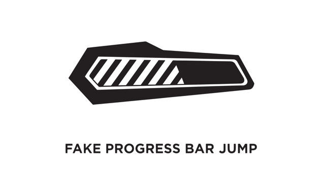 Black and white 3d progress bar graphic leaping over a horizontal striped barrier, isolated on white.
